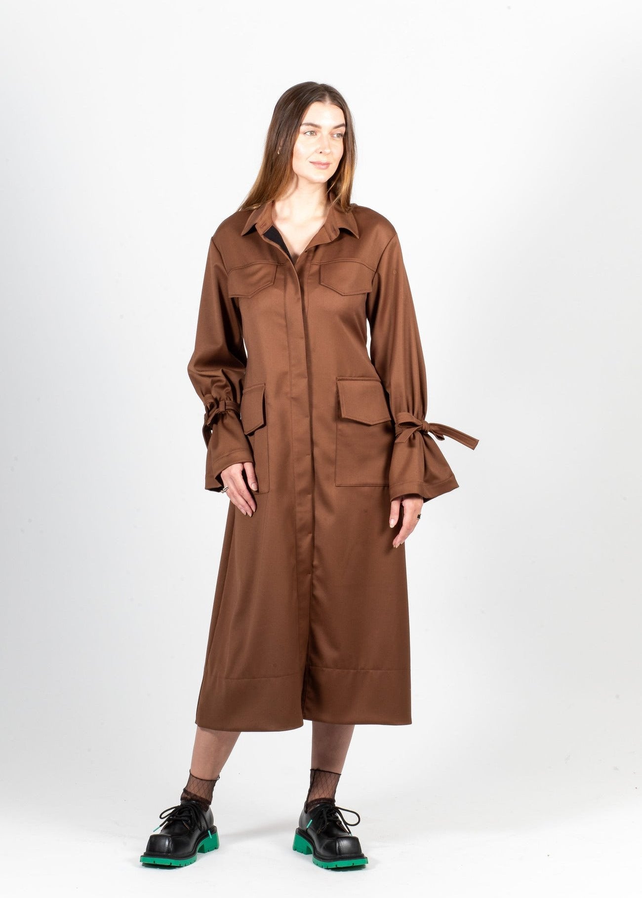The Lisbon Maxi Shirt Dress (Brown) - Goreea Designs