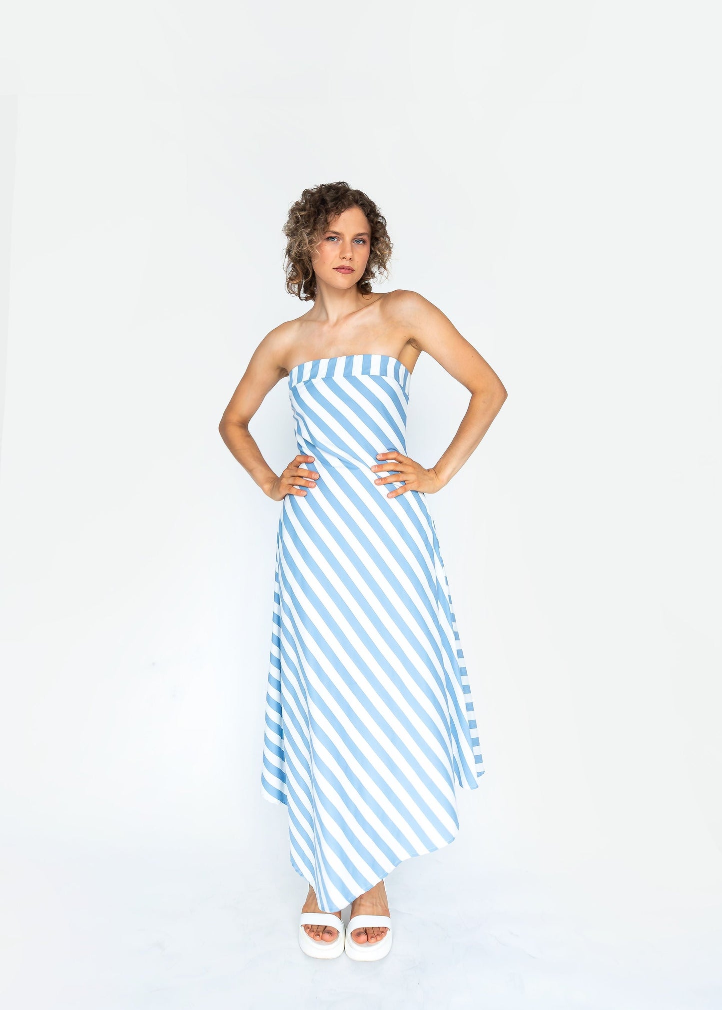 GERTRUDE DRESS (Blue Stripes)