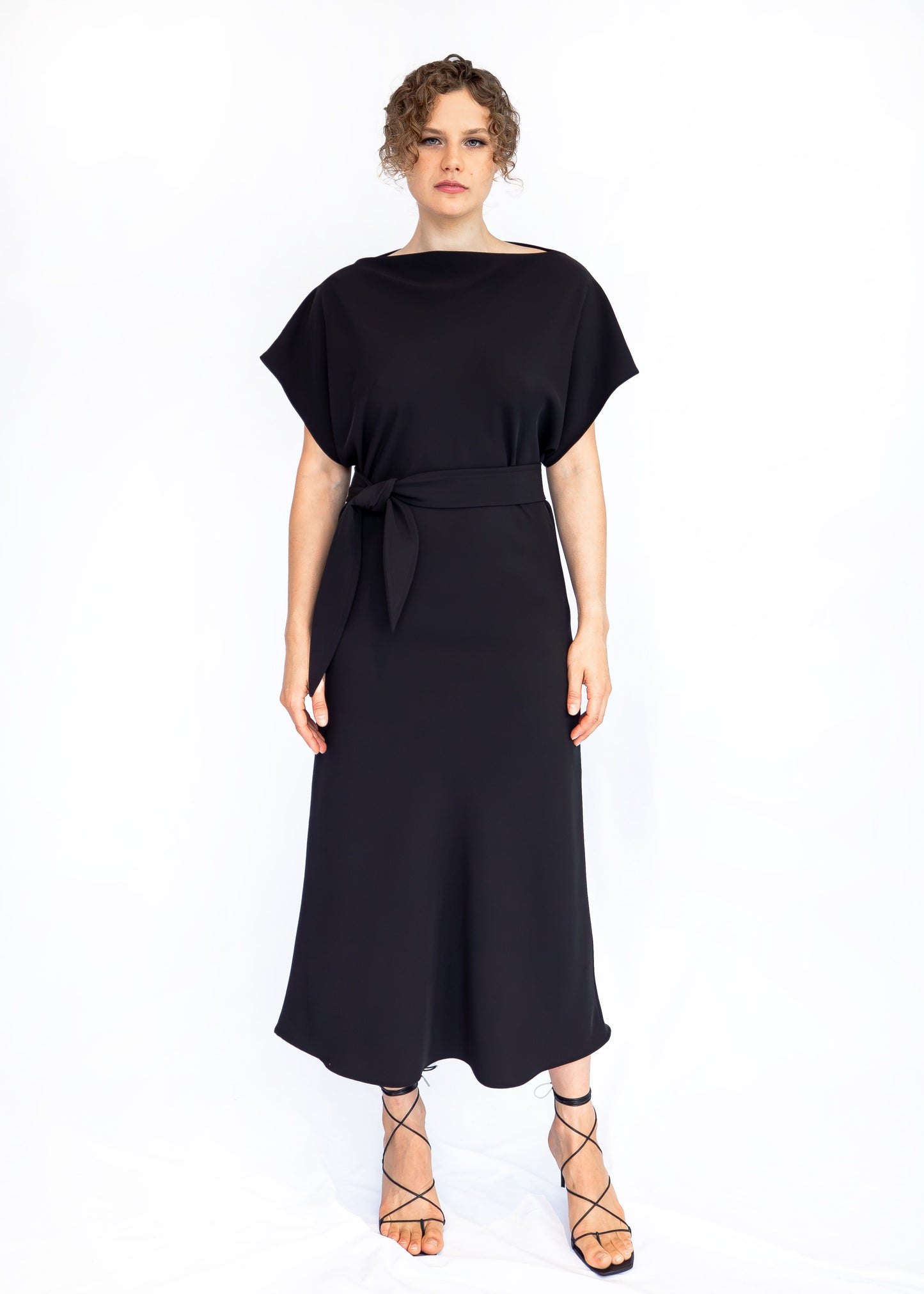 The Elegant Midi Dress With Waist Tie & Kimono Sleeves ('Ayne by Goreea) - Goreea Designs