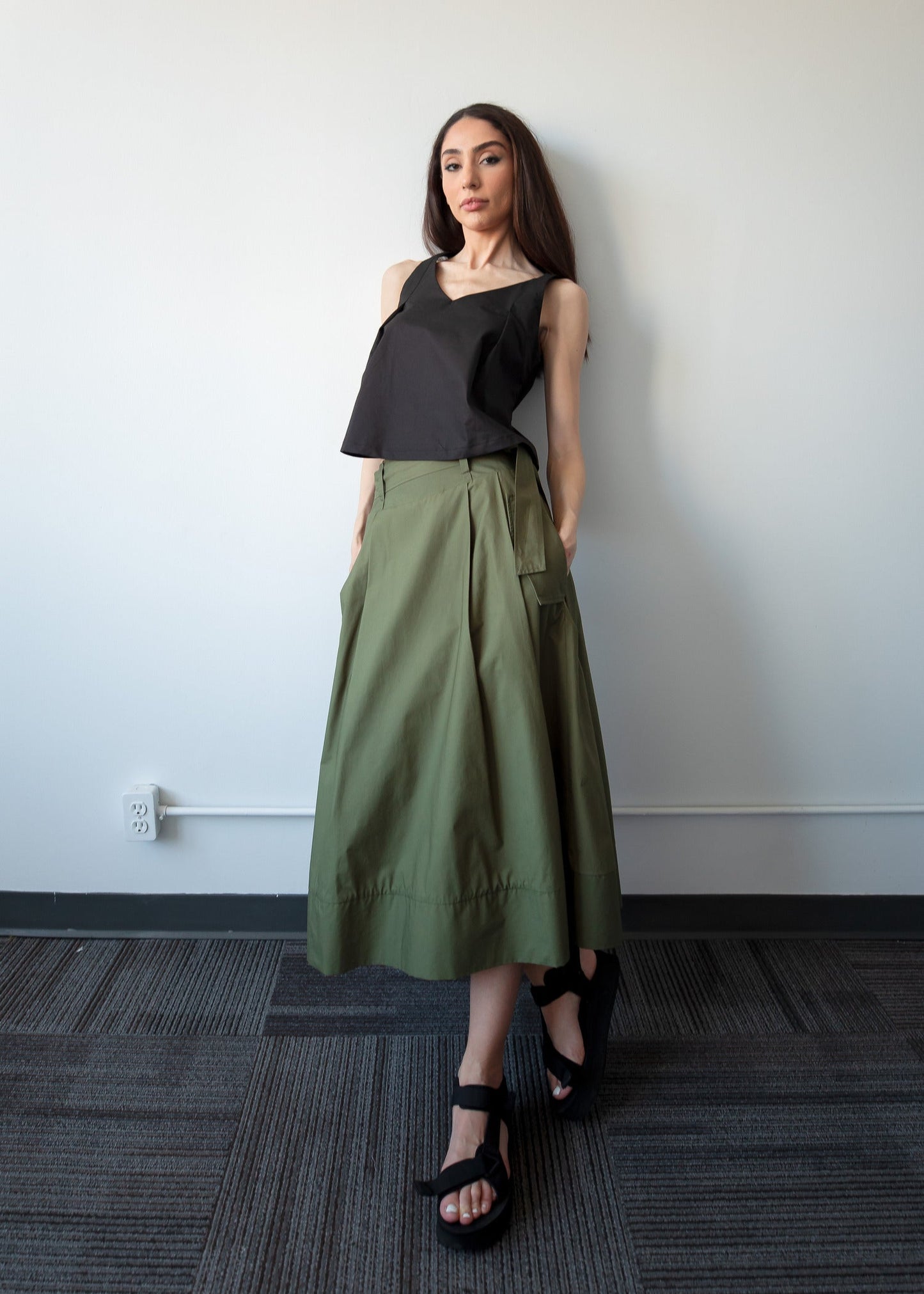 THE KENT PLEATED SKIRT (Olive Green) - Goreea Designs