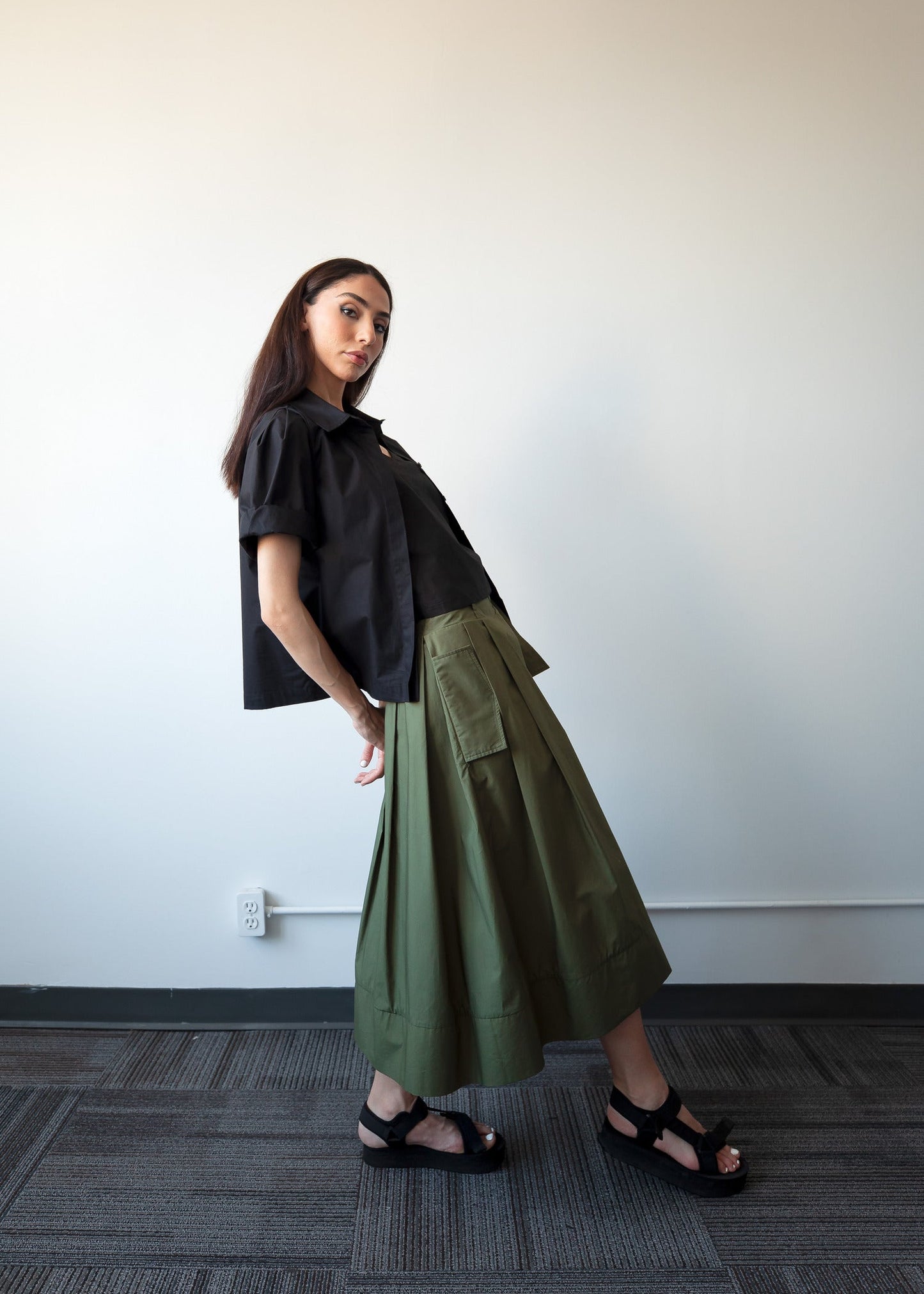 THE KENT PLEATED SKIRT (Olive Green) - Goreea Designs