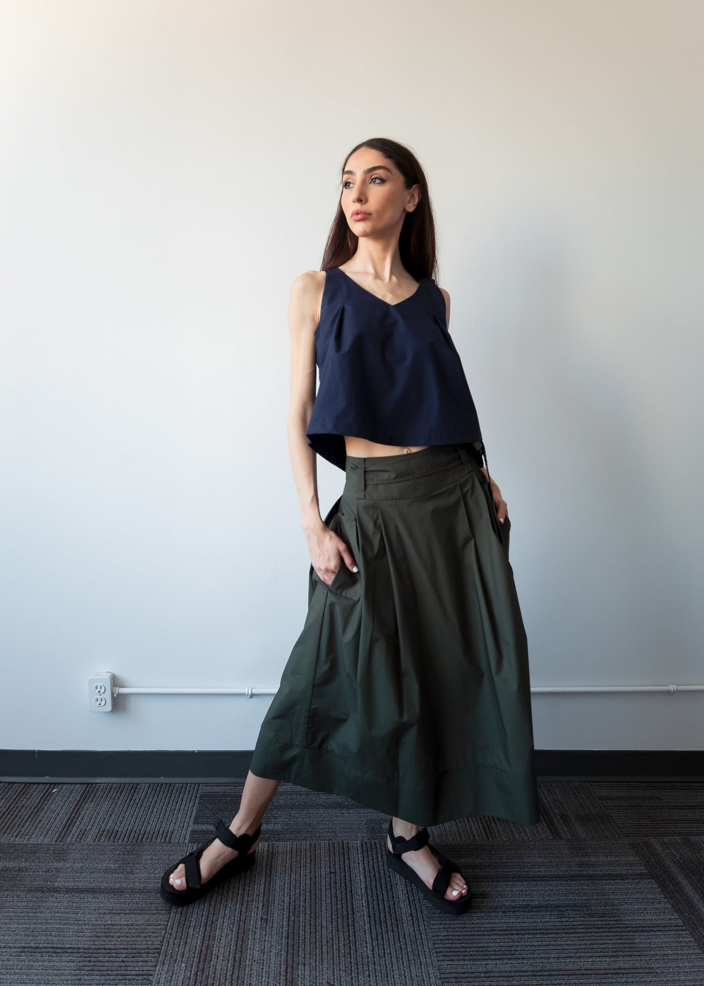 THE KENT PLEATED SKIRT (Forest Green) - Goreea Designs