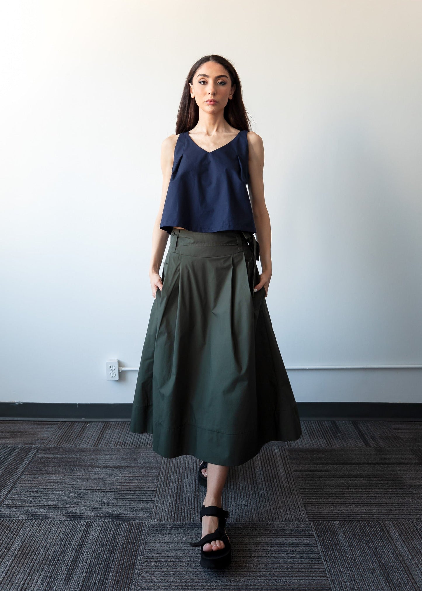 THE KENT PLEATED SKIRT (Forest Green) - Goreea Designs