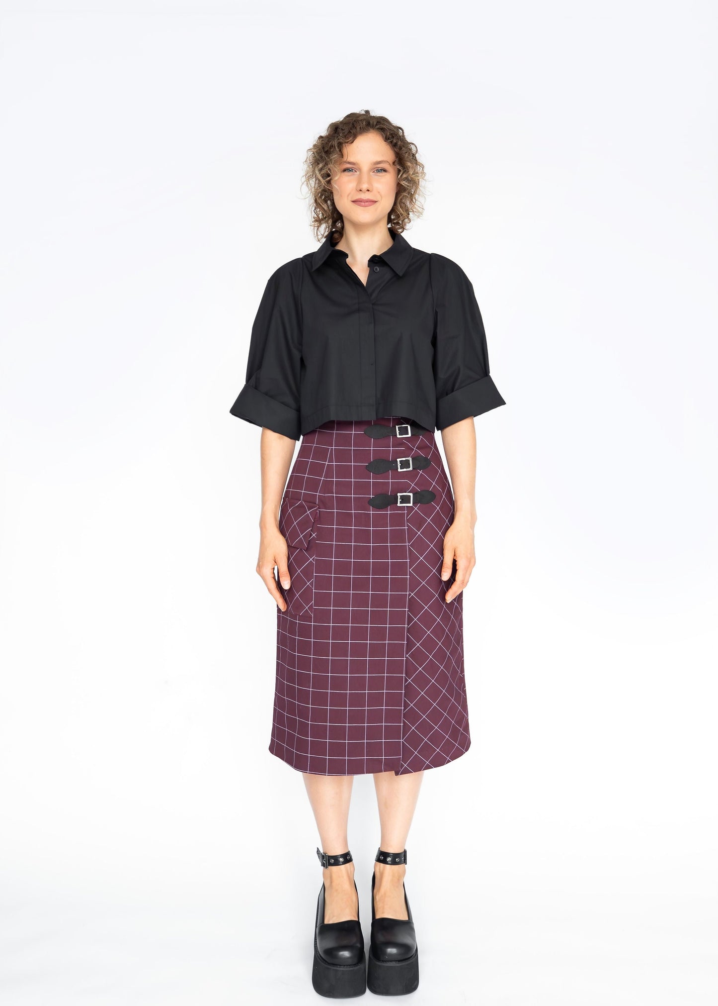 YANA COTTON TWILL SKIRT (Burgundy) - Goreea Designs