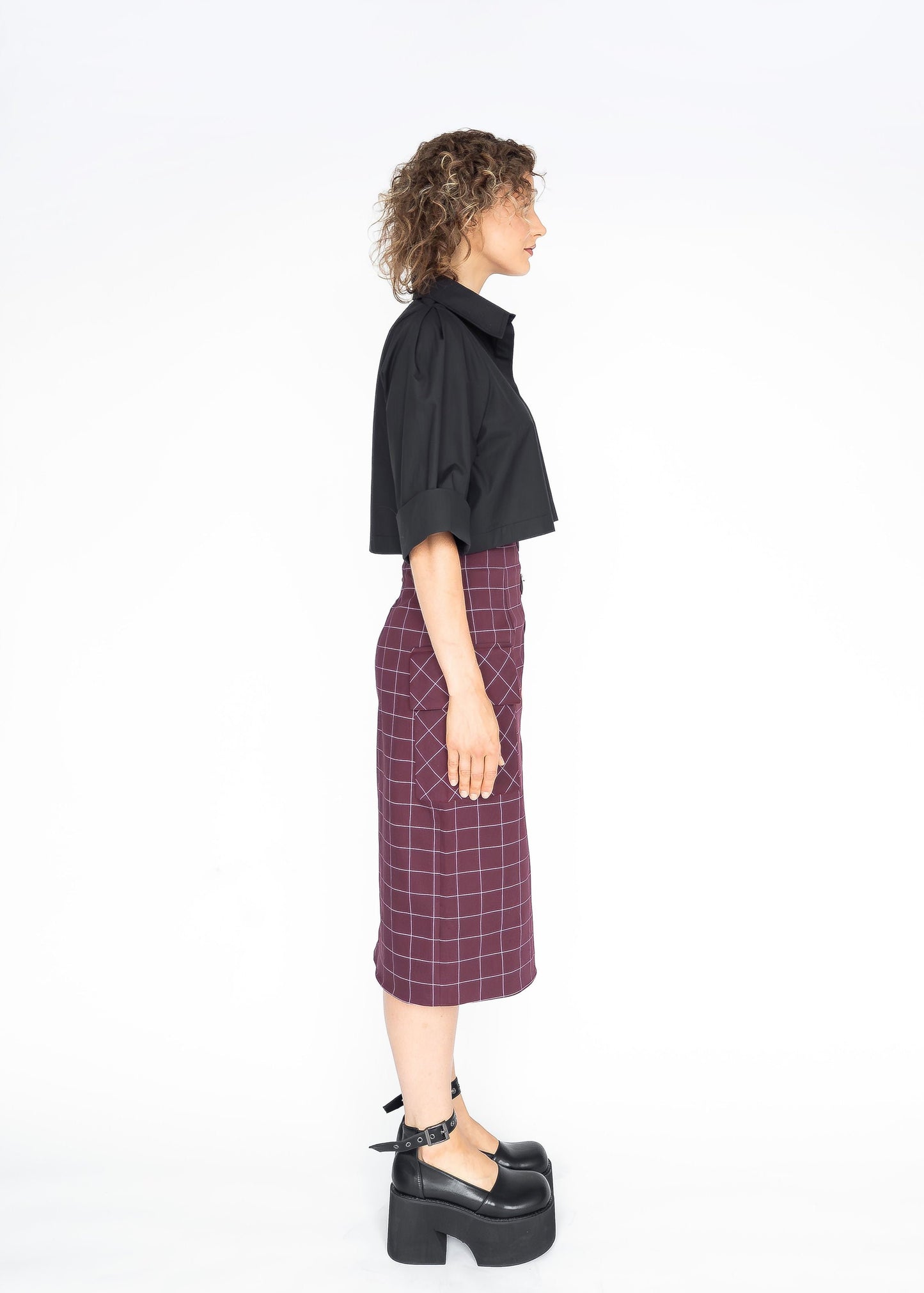 YANA COTTON TWILL SKIRT (Burgundy) - Goreea Designs