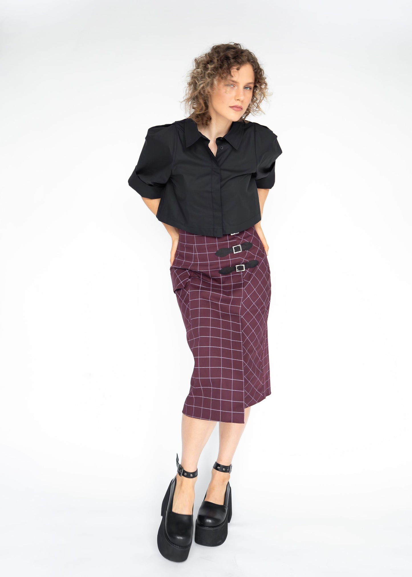 YANA COTTON TWILL SKIRT (Burgundy) - Goreea Designs