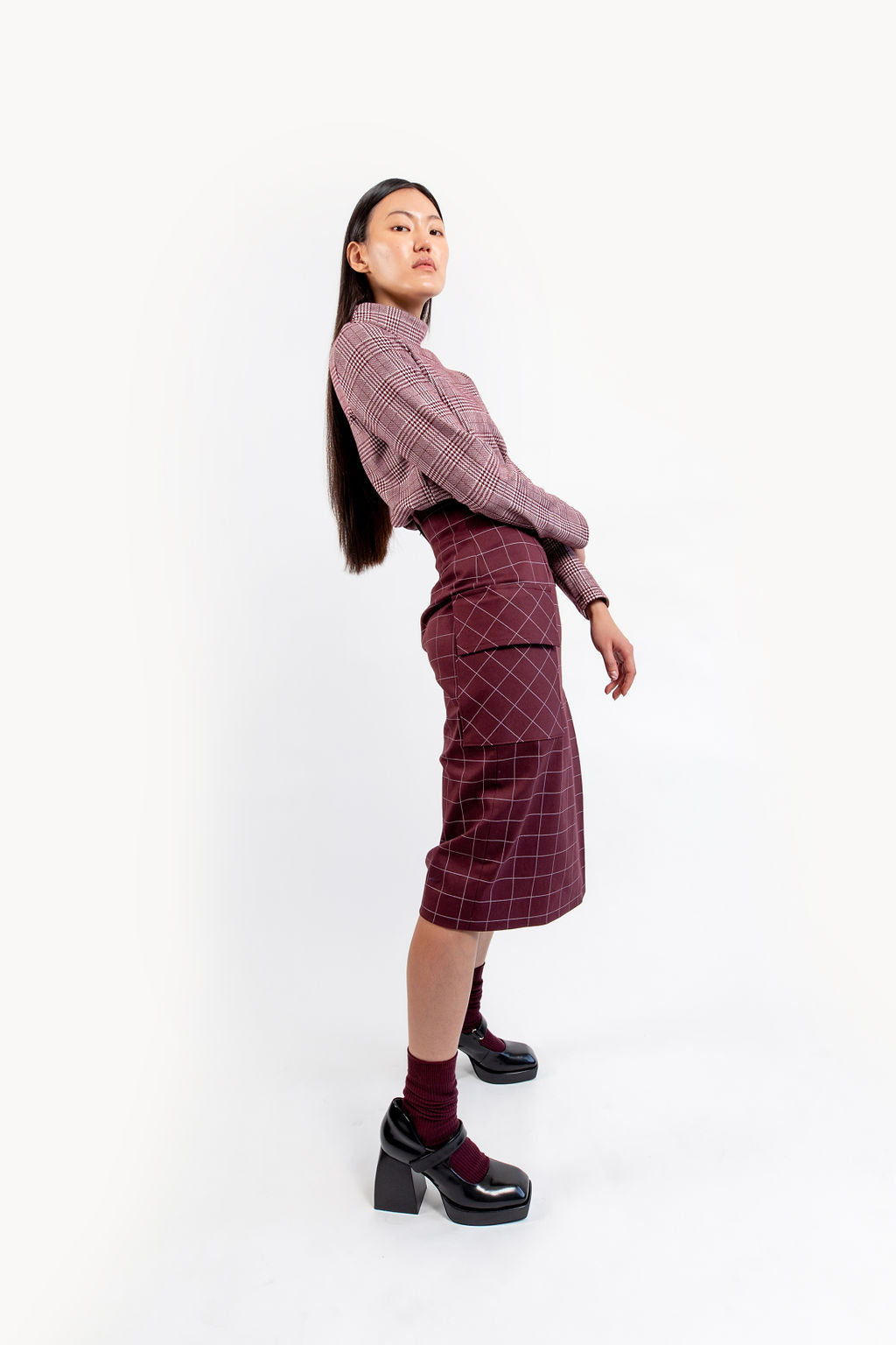 YANA COTTON TWILL SKIRT (Burgundy) - Goreea Designs