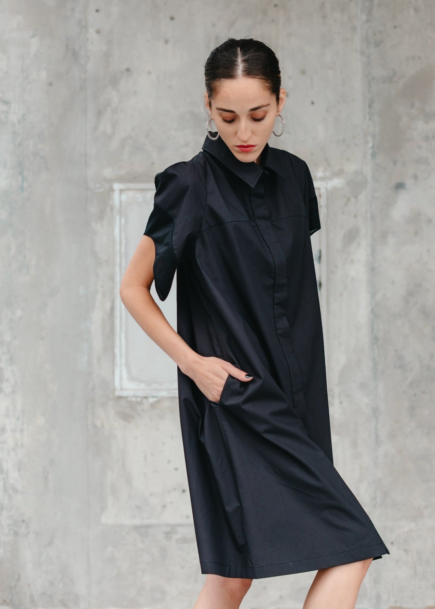 MONIQUE SHIRT DRESS (Black) - Goreea Designs