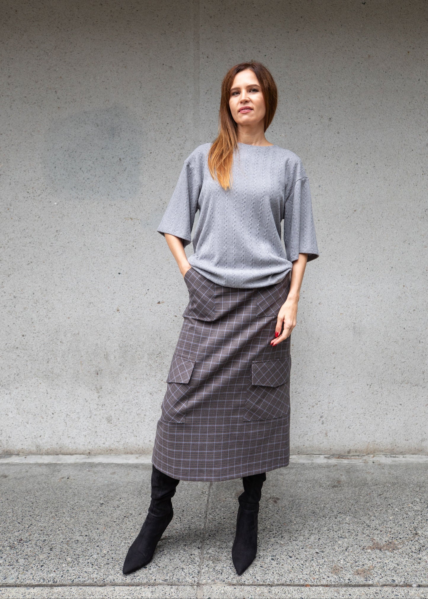 THE ANDRA SKIRT IN GREY PLAID