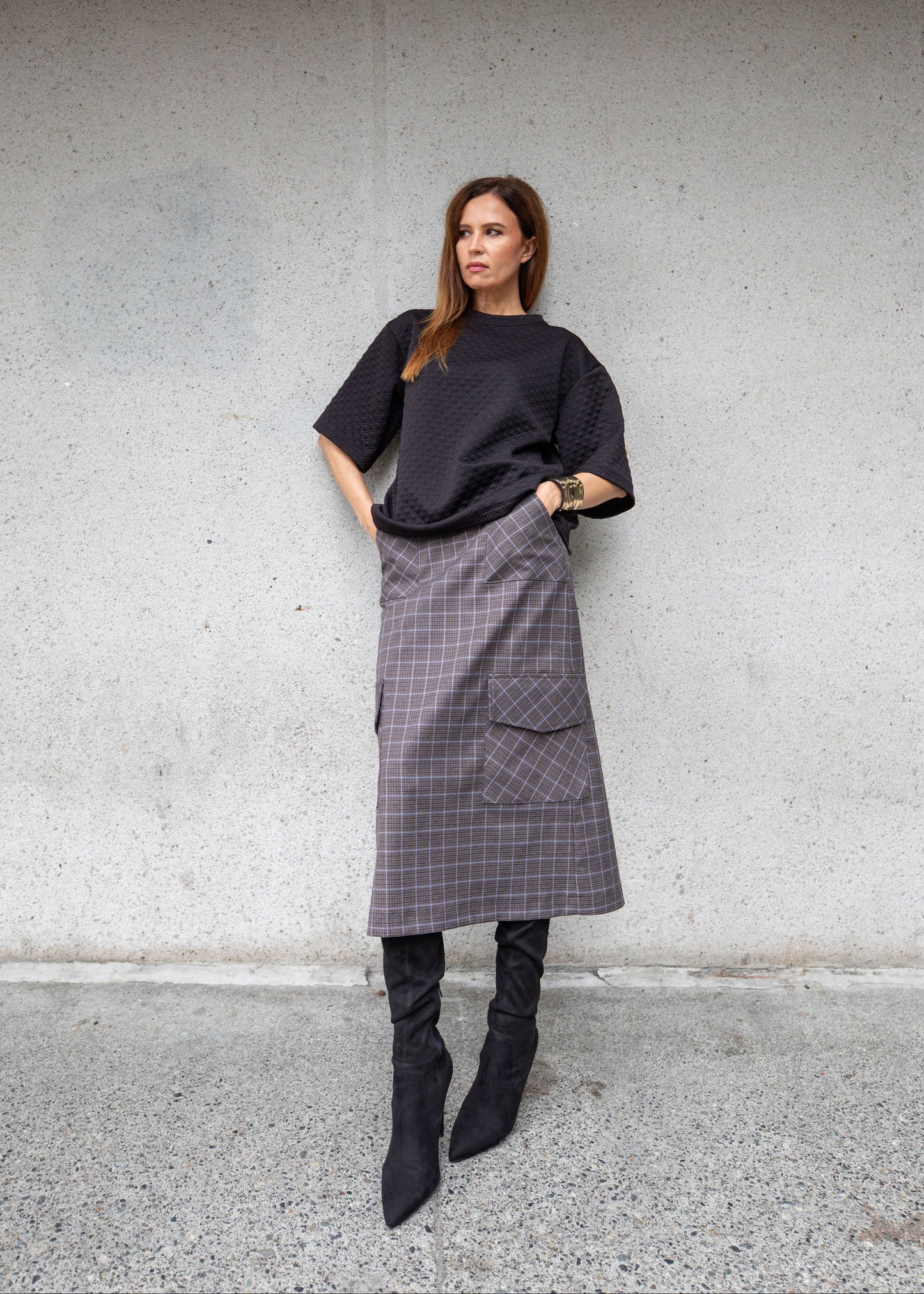 THE ANDRA SKIRT IN GREY PLAID