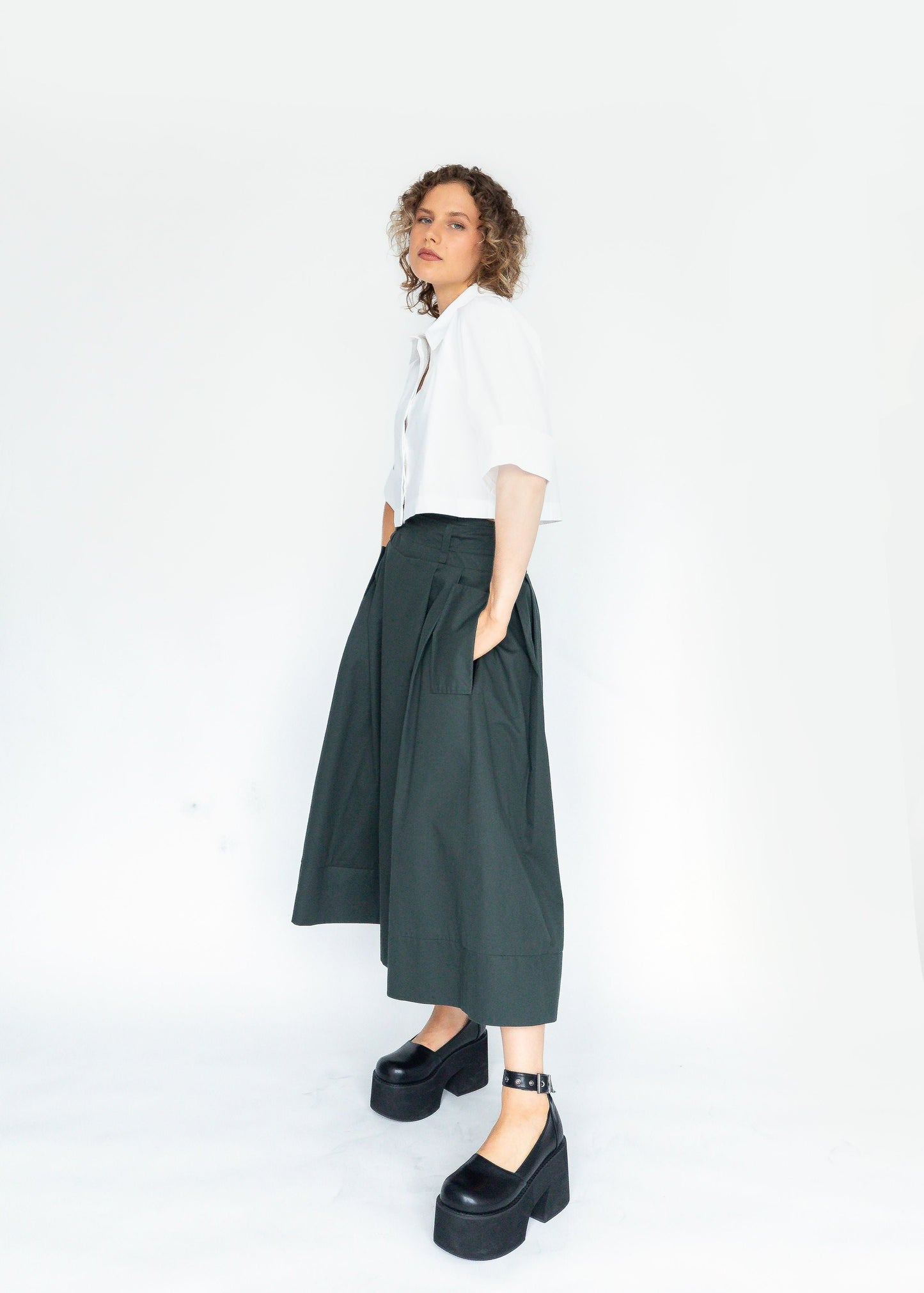 THE KENT PLEATED SKIRT (Forest Green) - Goreea Designs