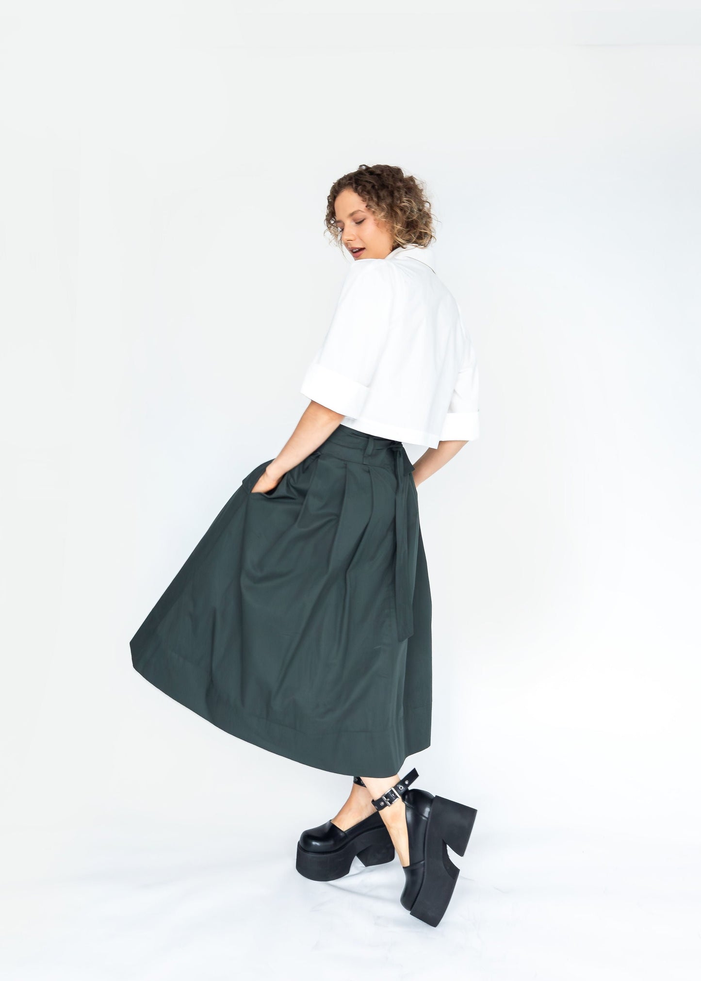 THE KENT PLEATED SKIRT (Forest Green) - Goreea Designs
