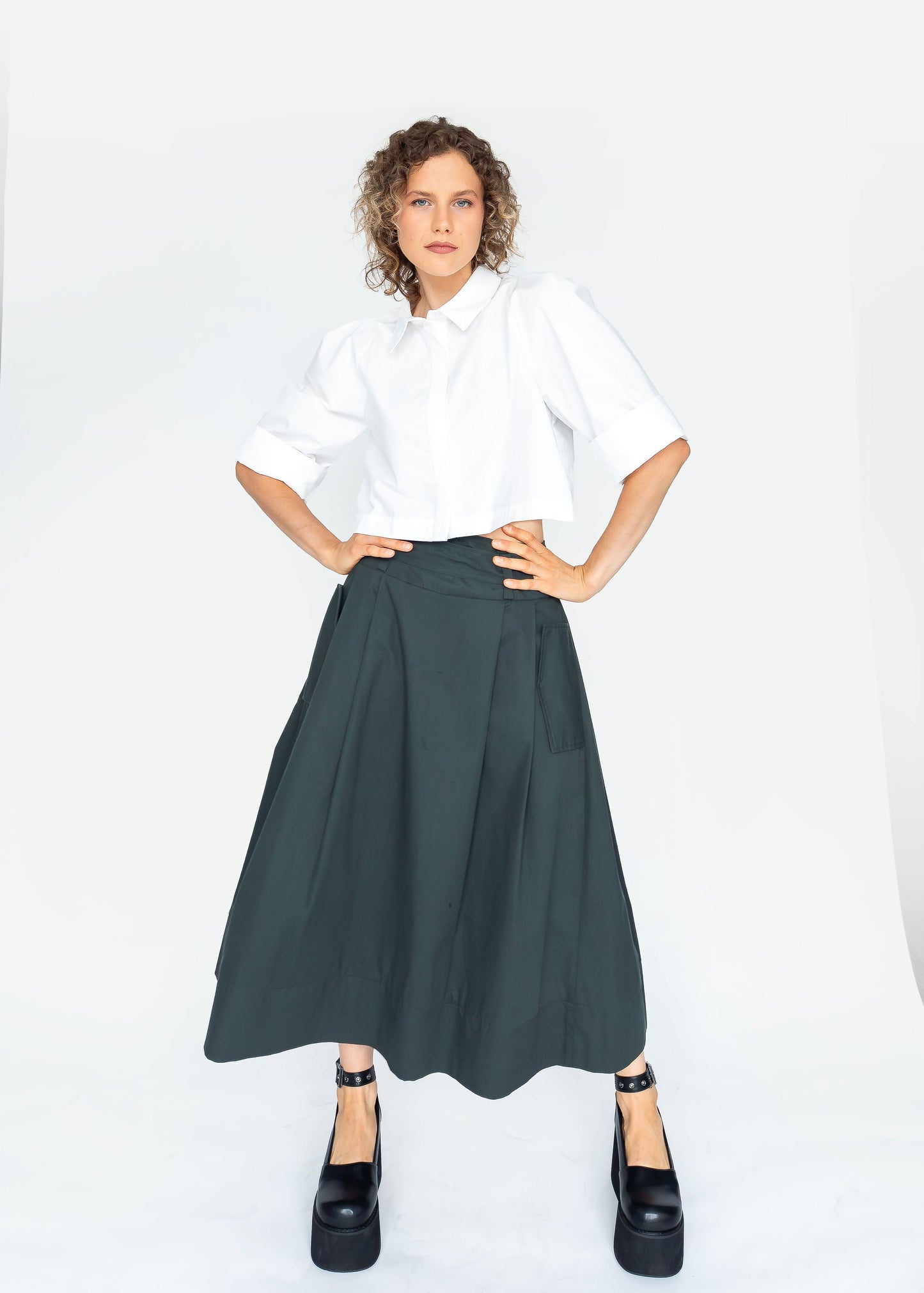 THE KENT PLEATED SKIRT (Forest Green) - Goreea Designs