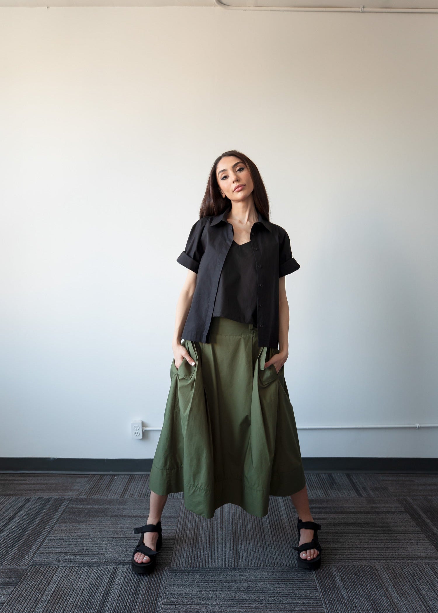 THE KENT PLEATED SKIRT (Olive Green) – Goreea - Main Image