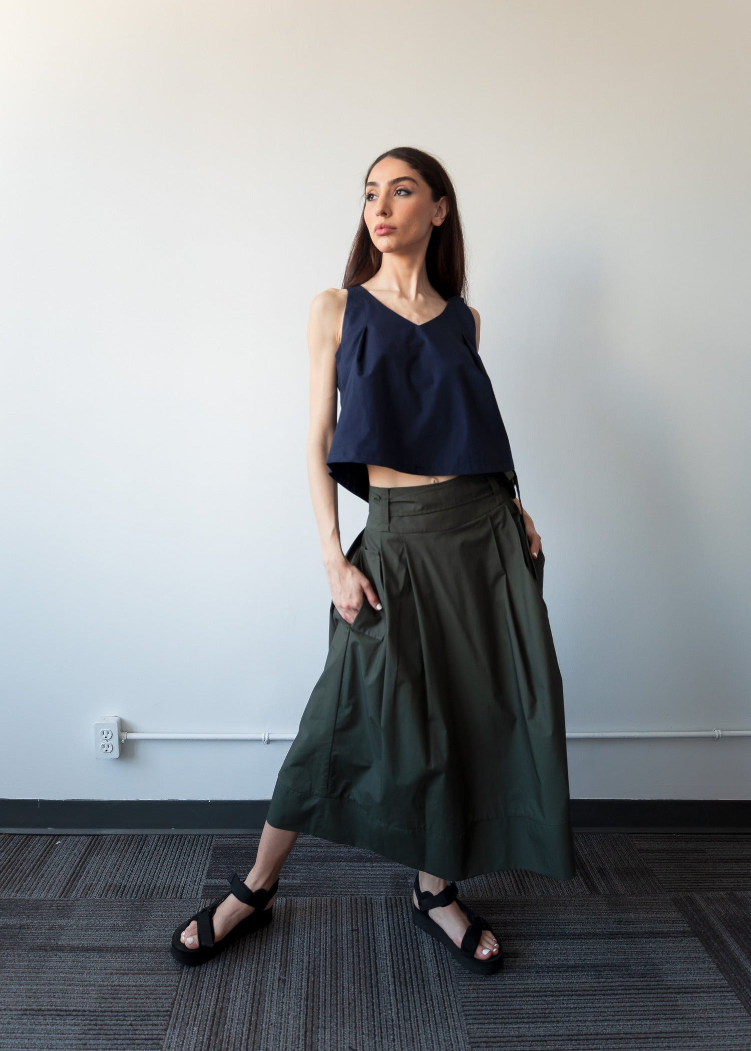 THE KENT PLEATED SKIRT (Forest Green) - Goreea Designs