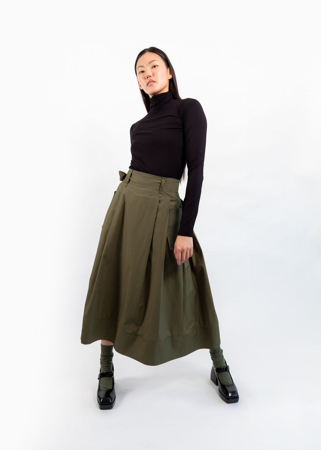 THE KENT PLEATED SKIRT (Olive Green) - Goreea Designs