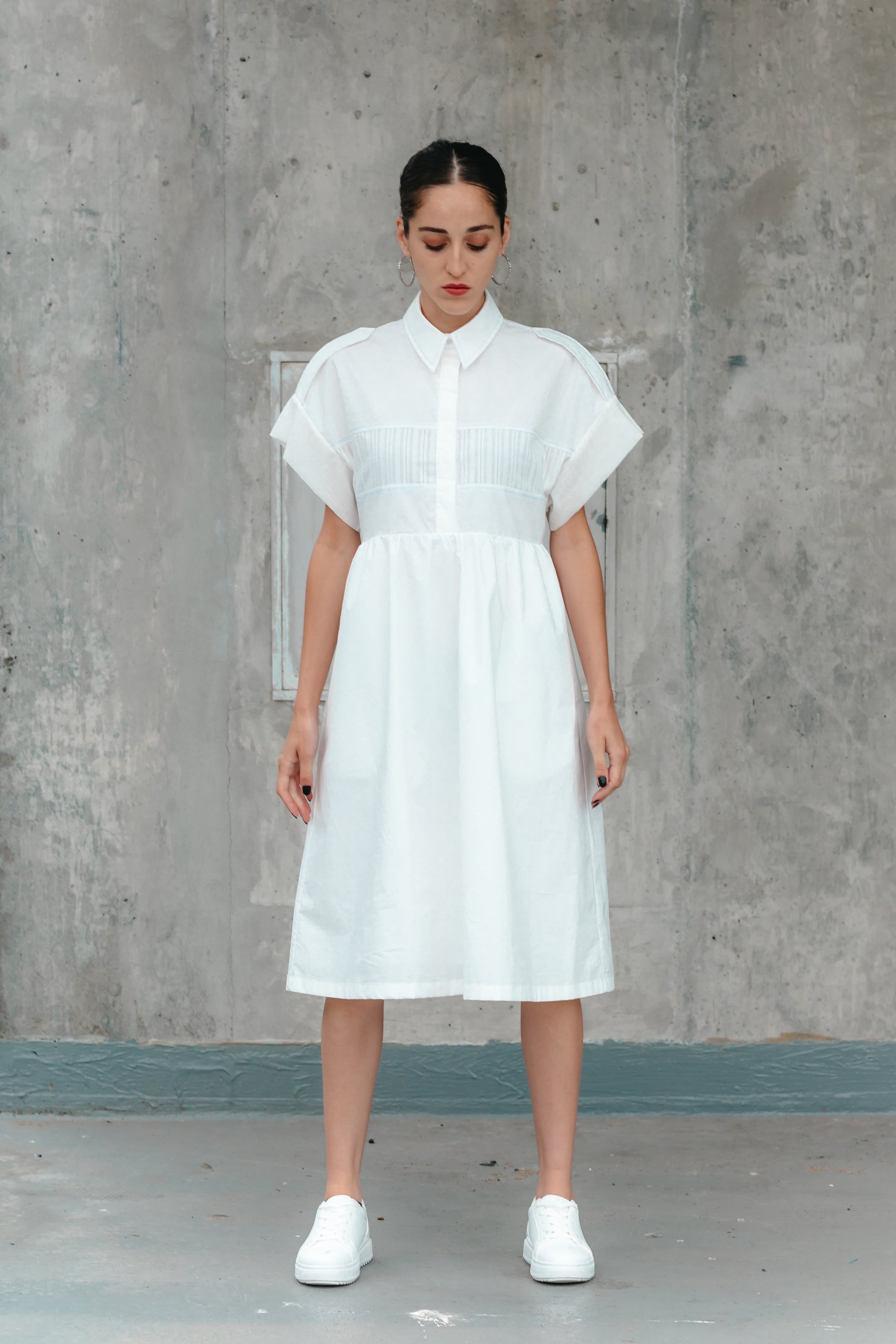 MIRA SHIRT DRESS (White) - Goreea Designs