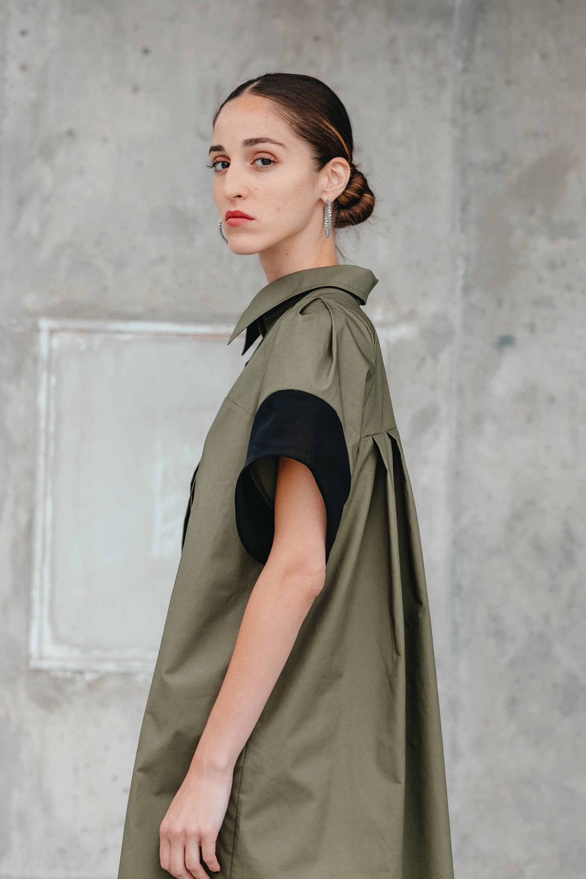 MONIQUE SHIRT DRESS (Olive Green) - Goreea Designs
