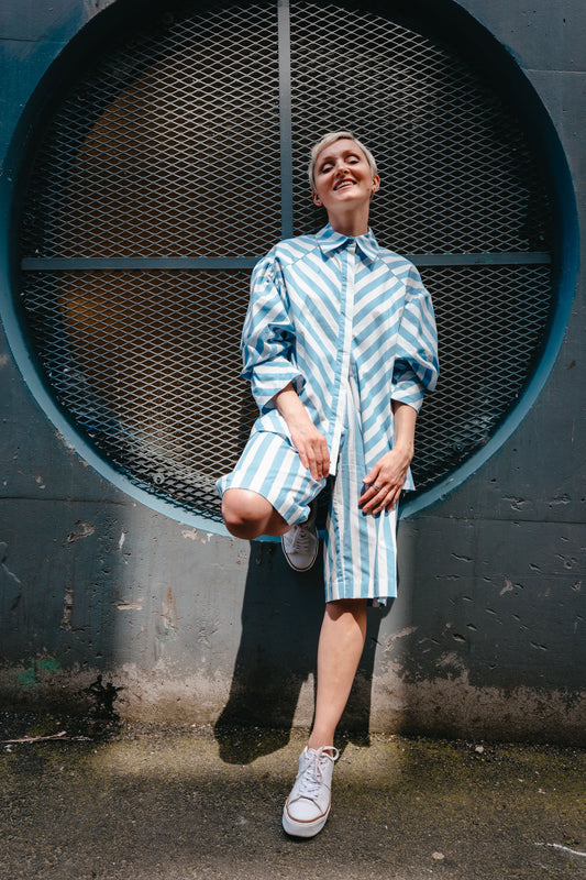 YULIA SHIRT (Blue Stripes) - Goreea Designs